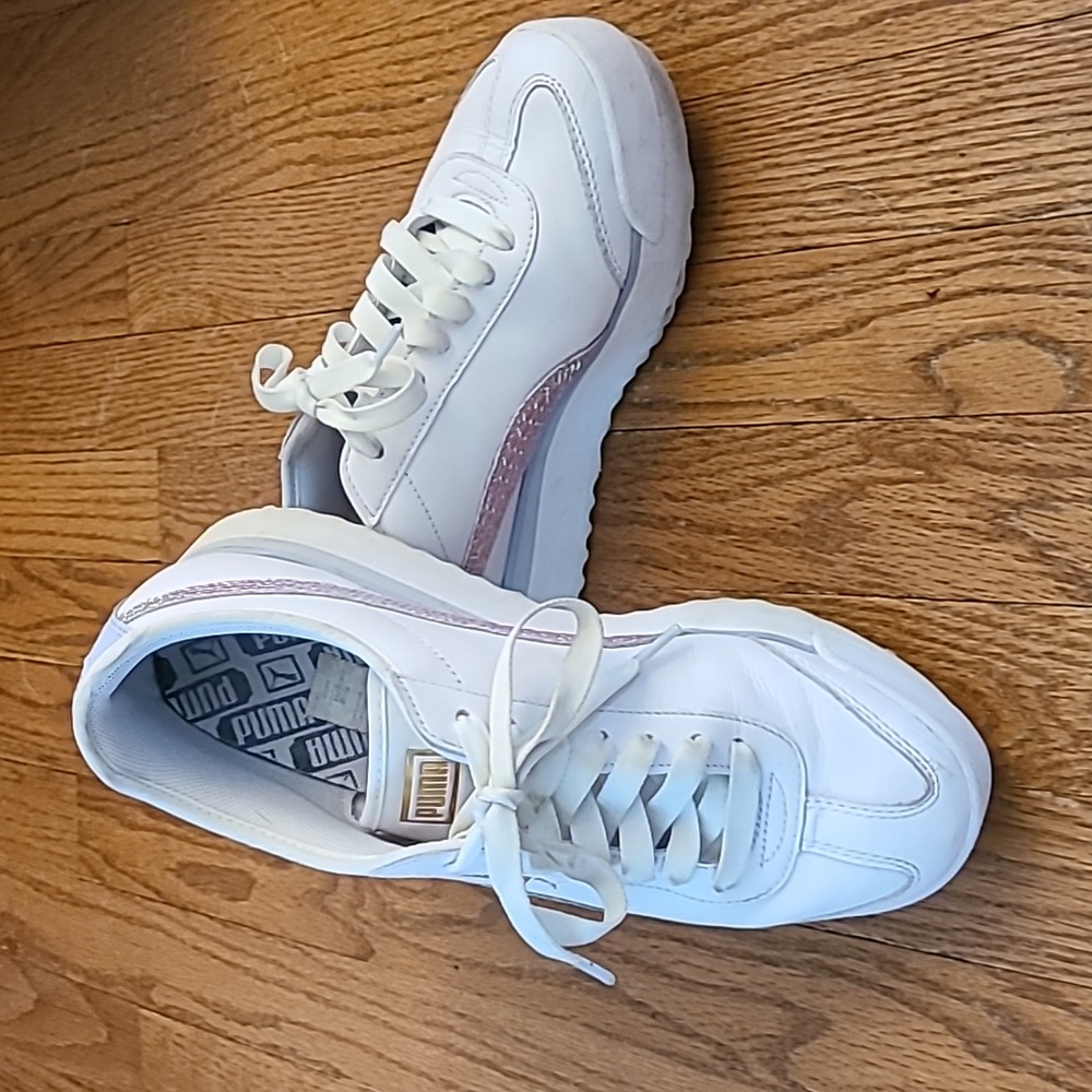 Puma Women's White Sneakers with Pink Accent